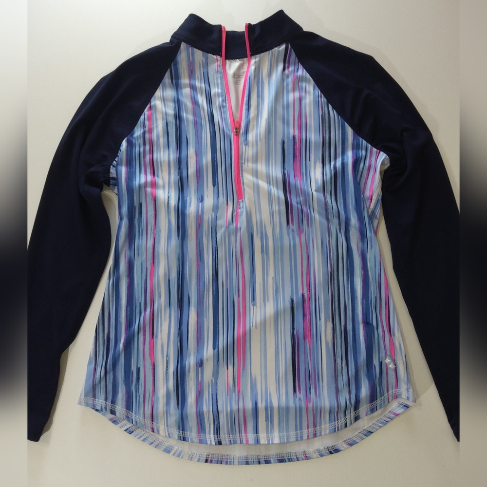 Jofit Pullover Womens Size Small Blue White Pink Abstract 1/4 Zip Activewear Top